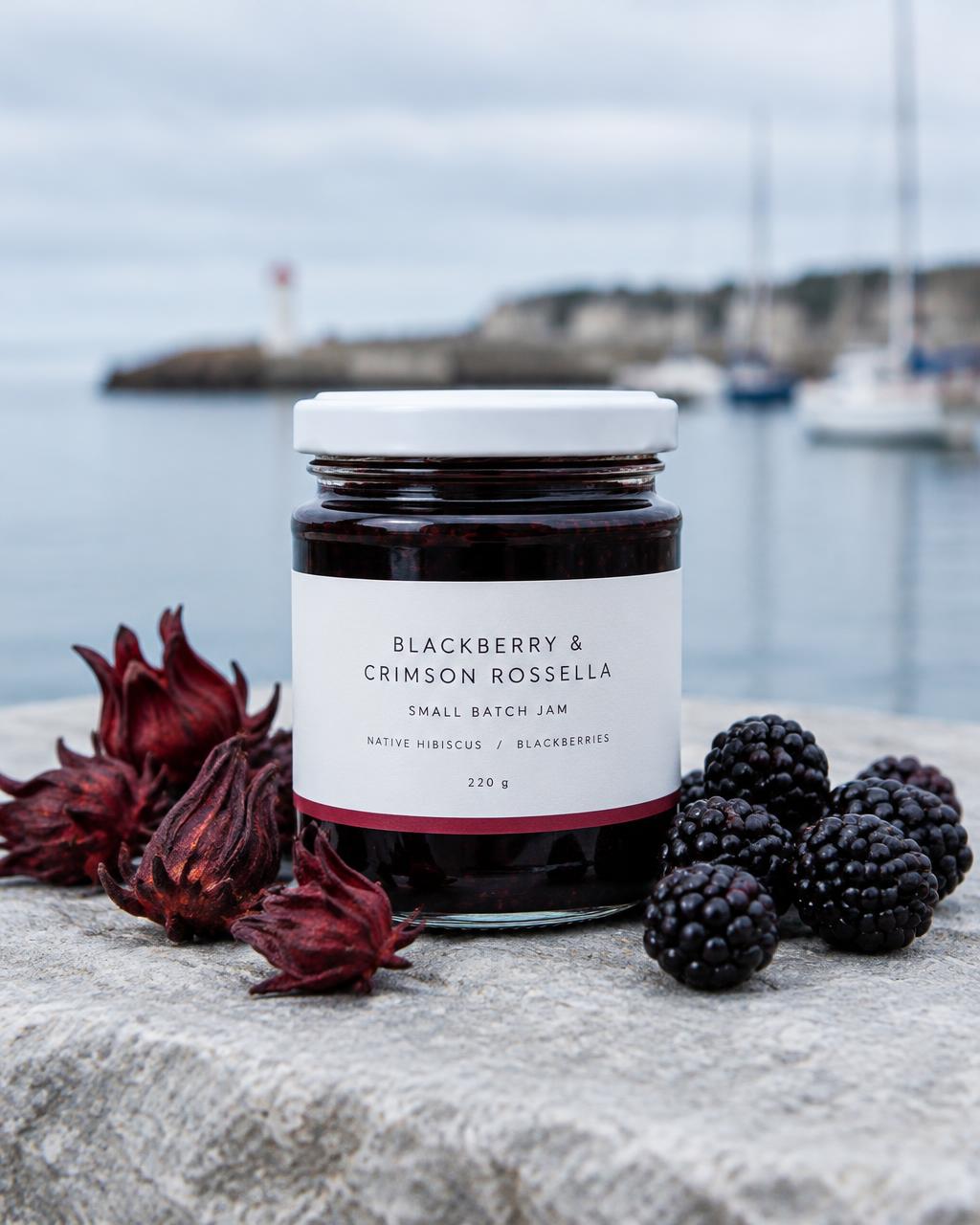 A jar of Blackberry & Rosella jam